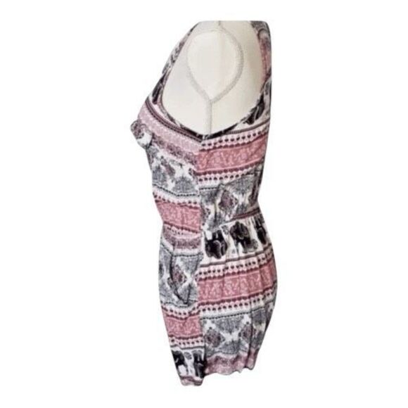 Sleeveless Romper Size M Pink Elephant Print Elastic-Waist 1/2-Zipper Pockets - Picture 4 of 10